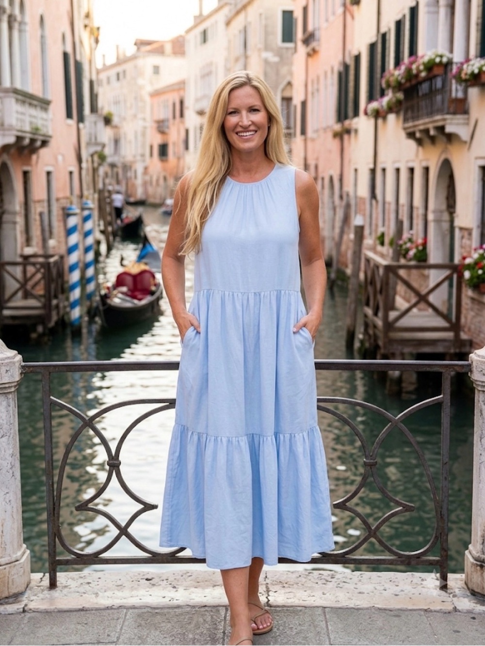 🍔Laurie Felt Sleeveless Light Blue Tiered Midi Dress size XL GUC